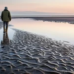 덴마크 바덴해 국립공원 - **Prompt: Serene Wadden Sea Tidal Walk**
    "A wide-angle, realistic photograph depicting a lone ad...