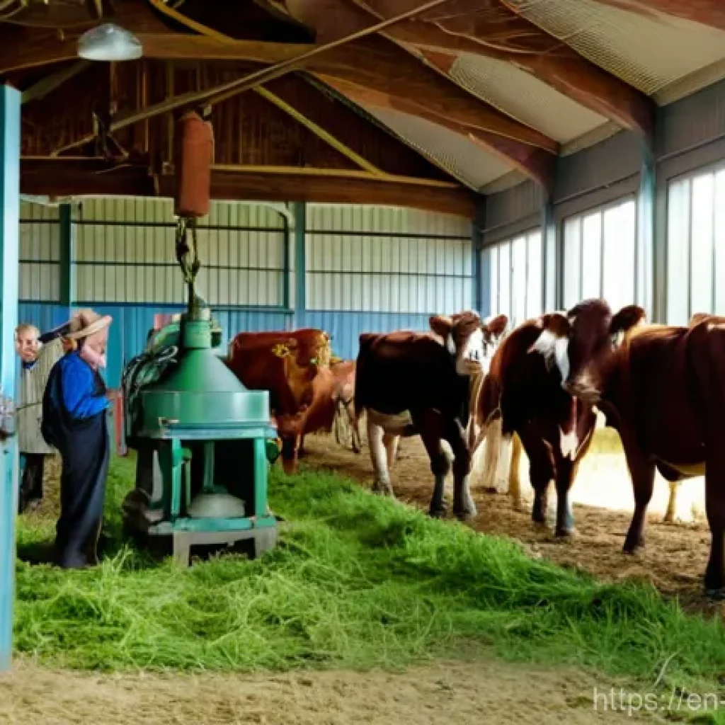 덴마크의 산업 혁명 - **Danish Cooperative Dairy Farm, circa 1900**
    A vibrant, sunlit scene on a large, meticulously c...