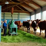 덴마크의 산업 혁명 - **Danish Cooperative Dairy Farm, circa 1900**
    A vibrant, sunlit scene on a large, meticulously c...