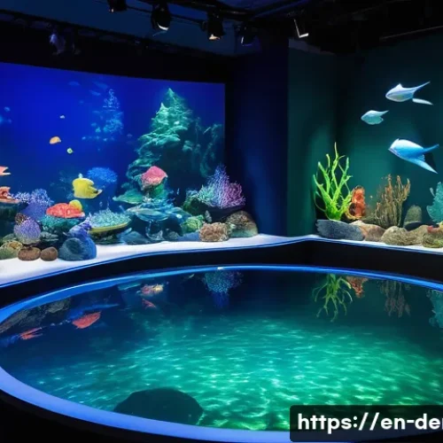 덴마크 오덴세 안데르센 박물관 - A magical museum exhibit room inspired by "The Little Mermaid," featuring shimmering underwater ligh...